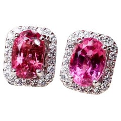 AIG 3.60 Carats Untreated Rubellite Tourmalines Diamonds 18k Gold Earrings