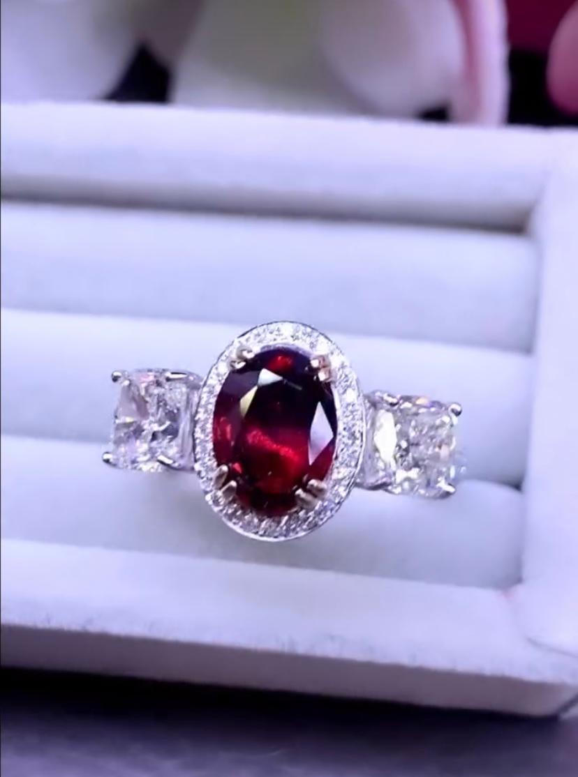 Anillo de diamantes GIA con rubí rojo sangre de paloma de Mozambique sin tratar certificado AIG de 2,00 quilates en venta 5