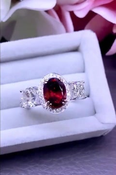 AIG Certfied 2.00 Ct Untreated Mozambique Pigeon Blood Red Ruby GIA Diamond Ring