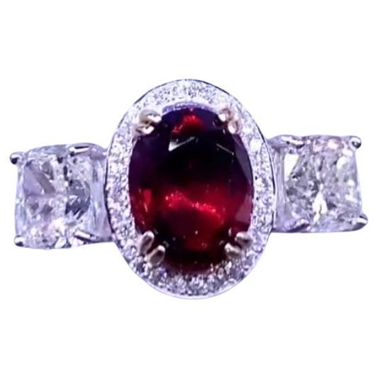 Anillo de diamantes GIA con rubí rojo sangre de paloma de Mozambique sin tratar certificado AIG de 2,00 quilates en venta