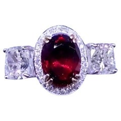 AIG Certfied 2.00 Ct Untreated Mozambique Pigeon Blood Red Ruby GIA Diamond Ring