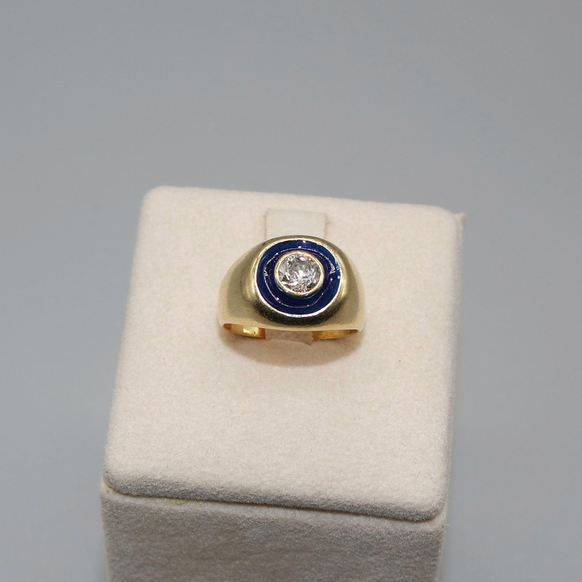 Art Deco AIG Certified 0.30 Natural Diamond and Blue Enamel Chevalière Ring