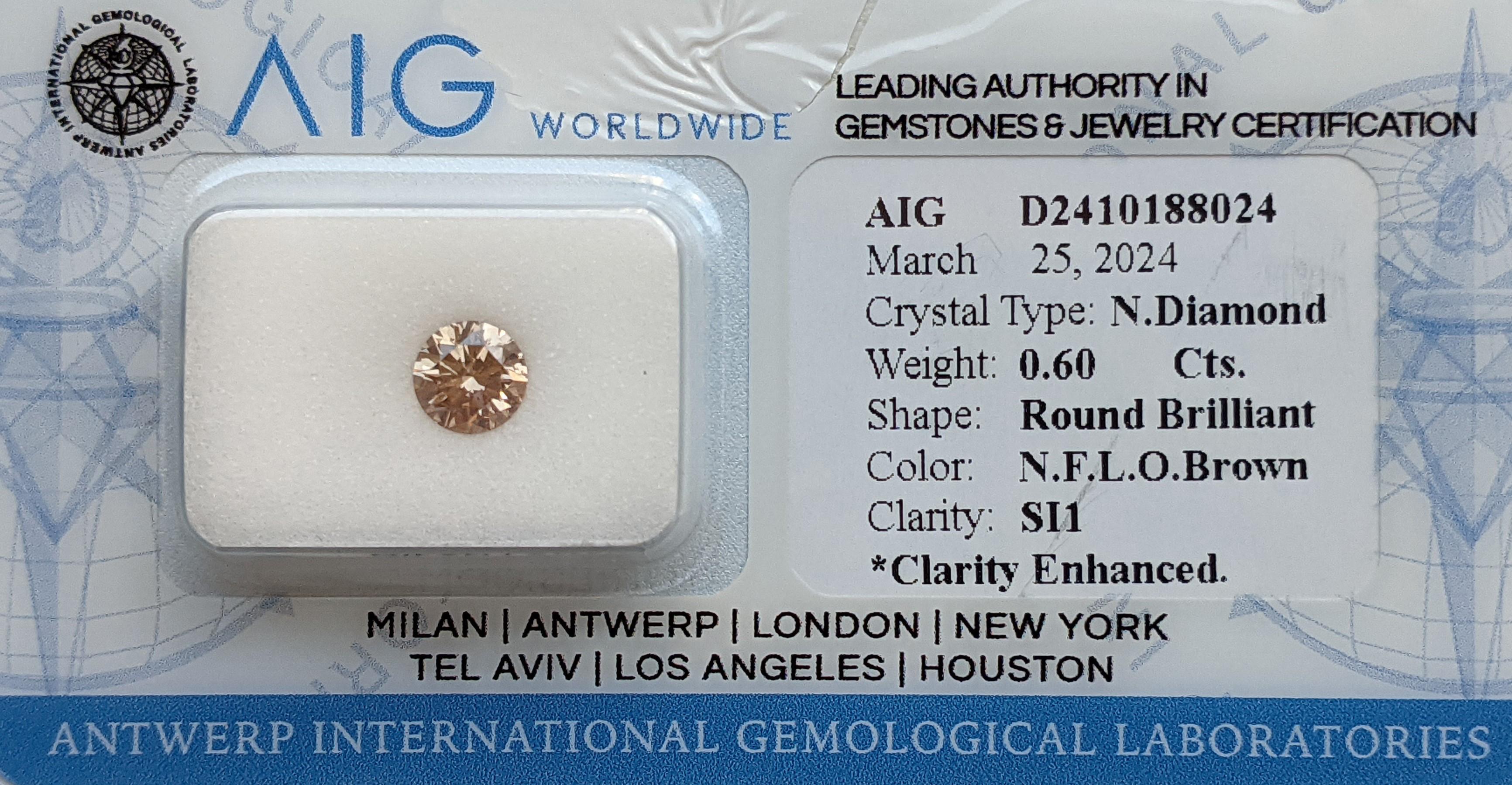 Round Cut AIG Certified 0.60ct Natural Round Brilliant Diamond - Clarity Enhanced For Sale