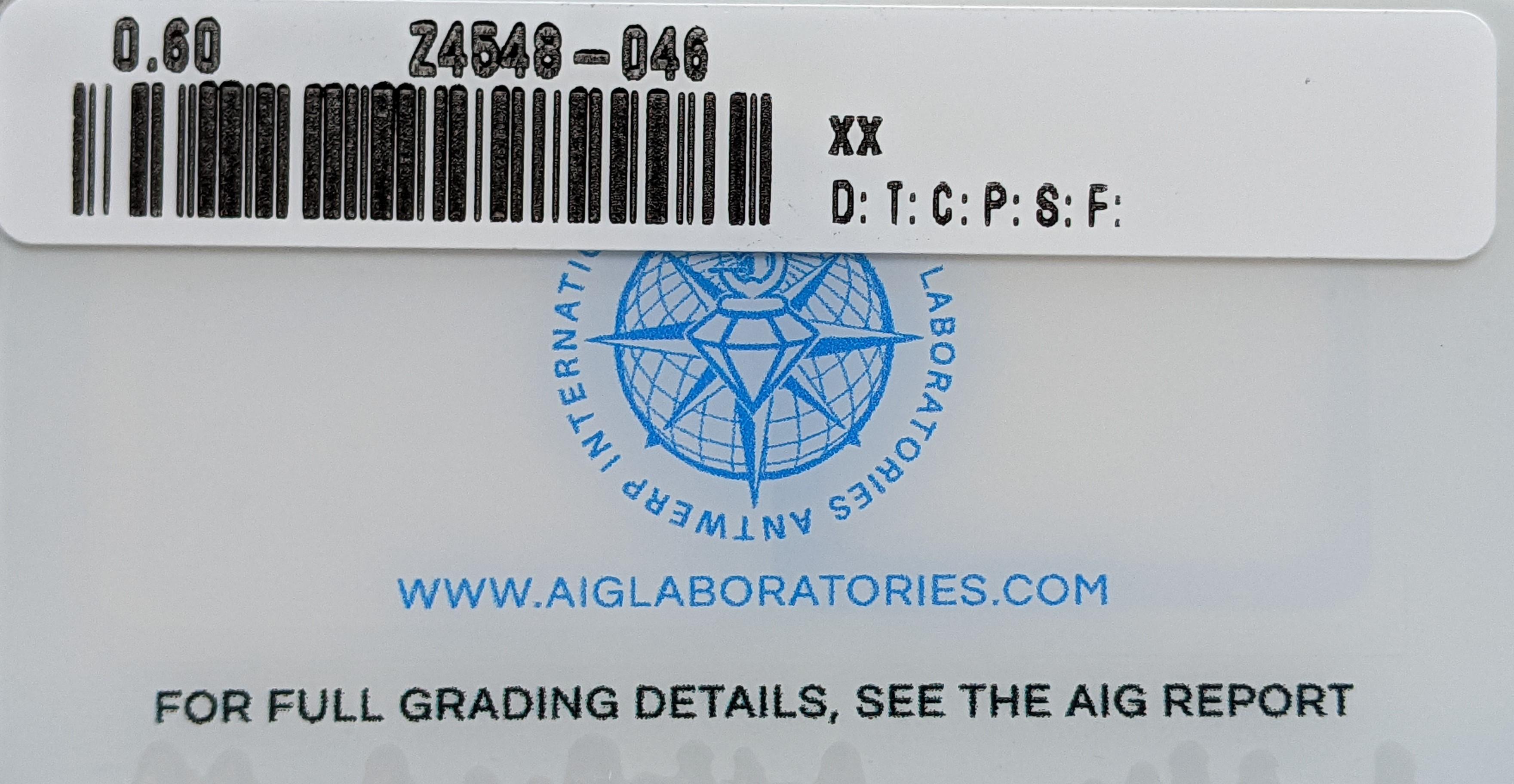 AIG Certified 0.60ct Natural Round Brilliant Diamond - Clarity Enhanced In New Condition For Sale In Ramat Gan, Tel Aviv District