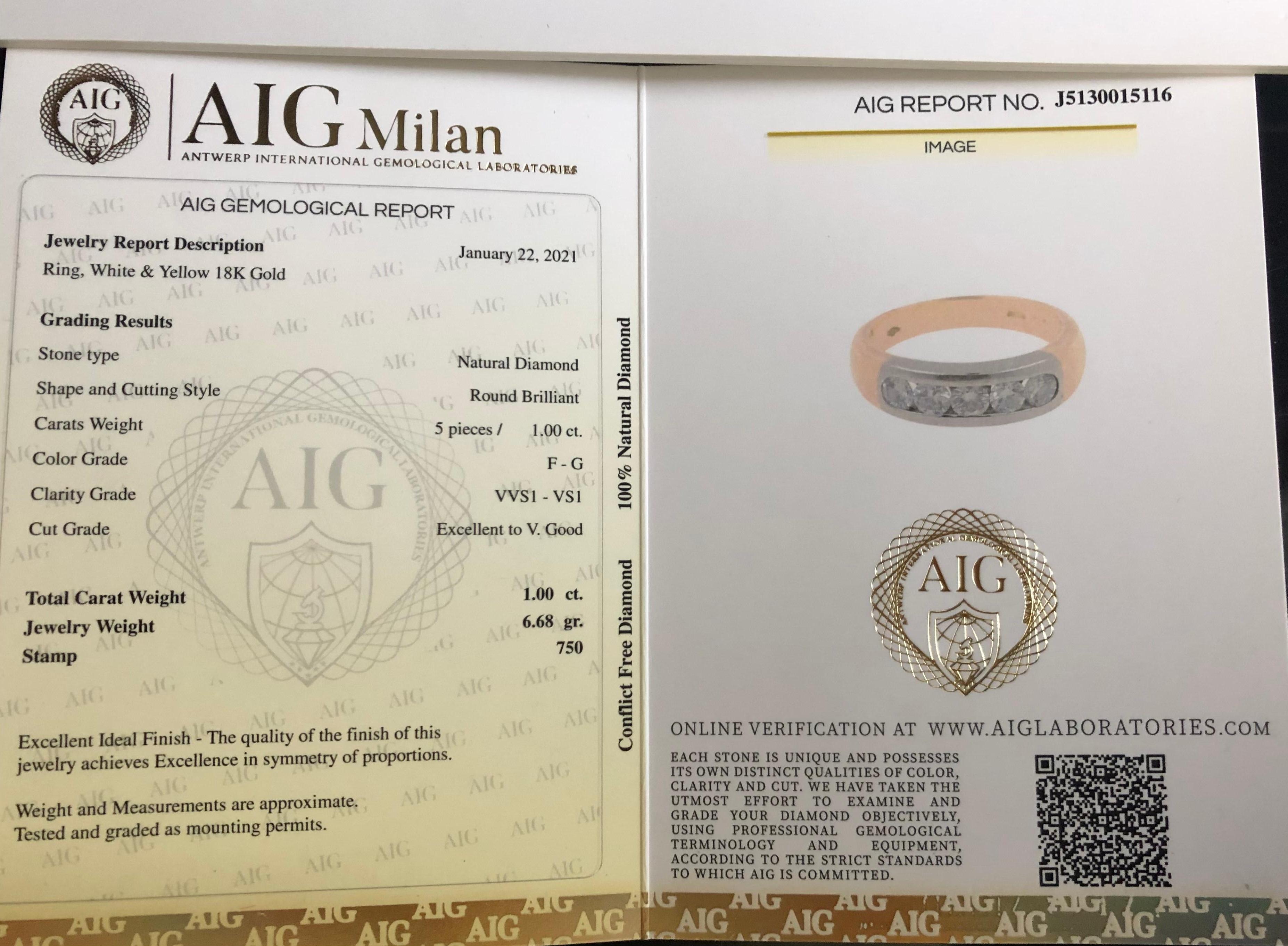 AIG Certified 1 Carat Bridal Ring on 18K Yellow Gold 2
