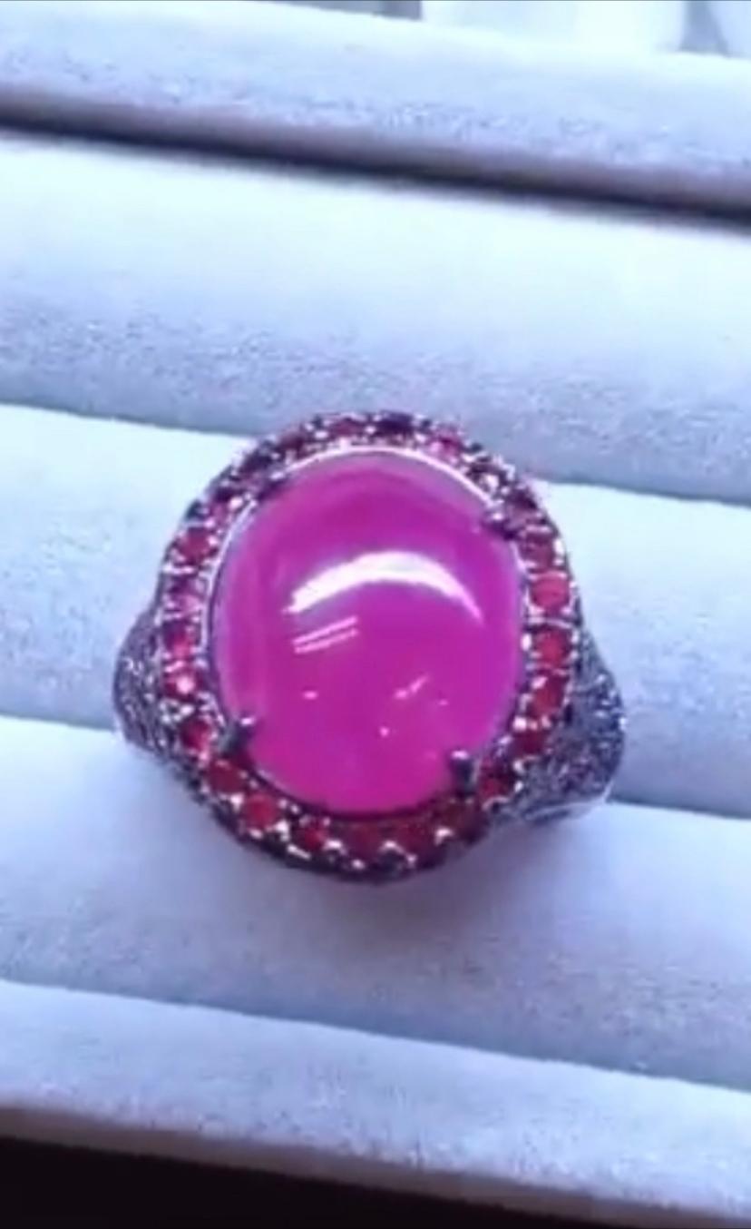 Cabochon AIG Certified 10 Carats  Natural Burma Ruby 18K Gold Ring  For Sale