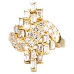 AIG certified 1.00 carat baguette cut - 0.40 round brillant cut diamonds ring 