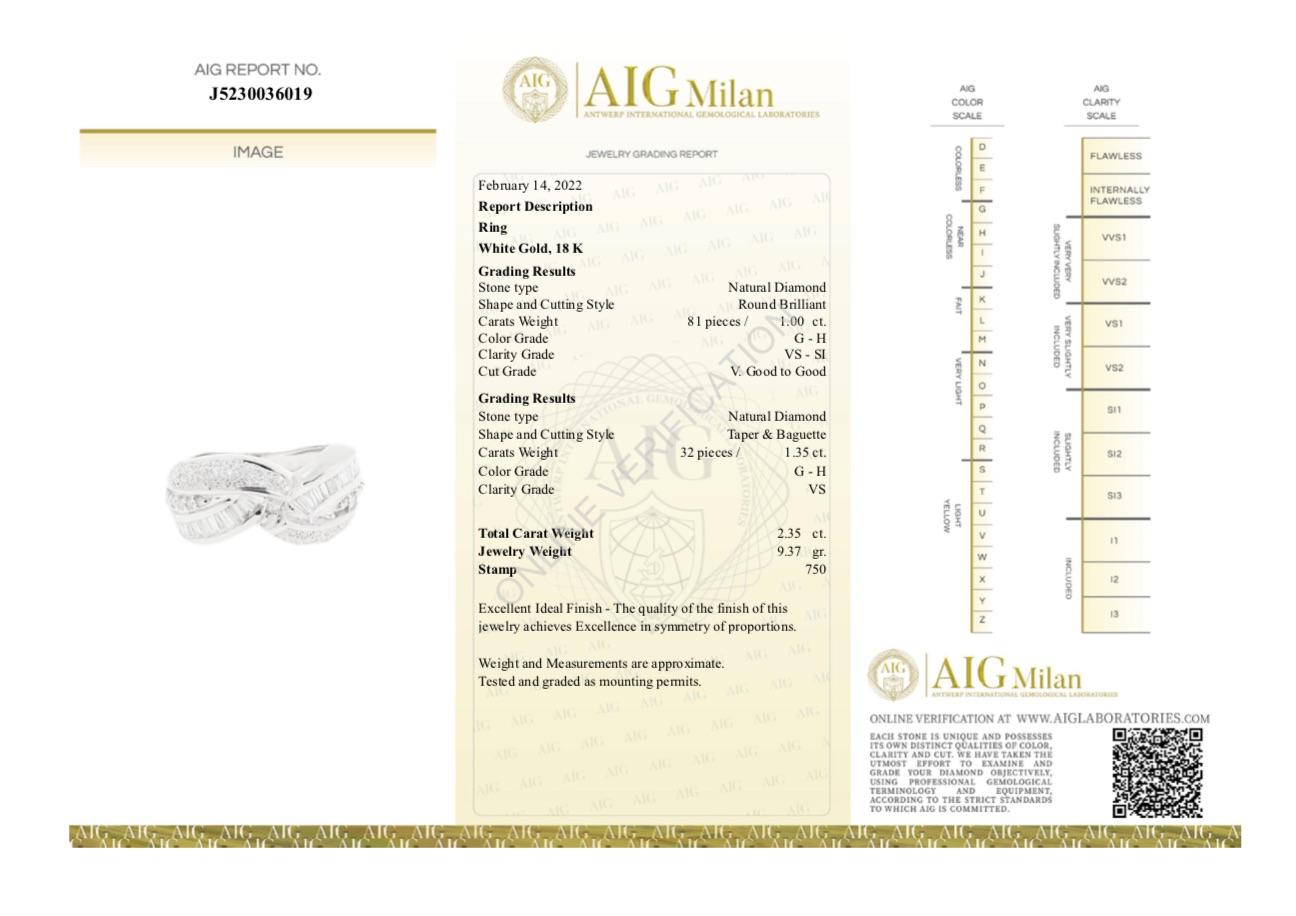 AIG certified 1.00 carat round brillant cut and 1.35 carat baguette cut diamonds For Sale 9