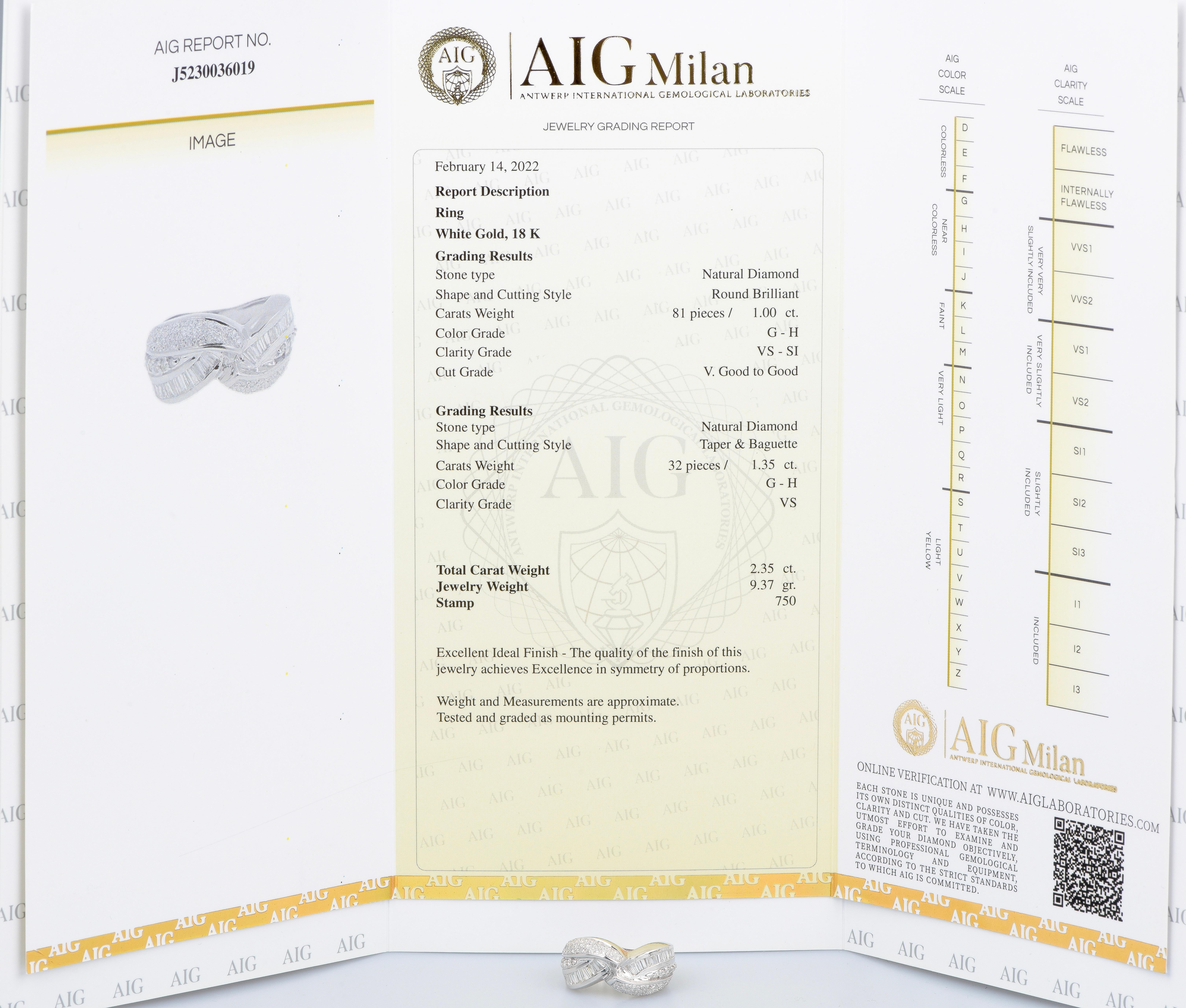 AIG certified 1.00 carat round brillant cut and 1.35 carat baguette cut diamonds In New Condition For Sale In Monte-Carlo, MC