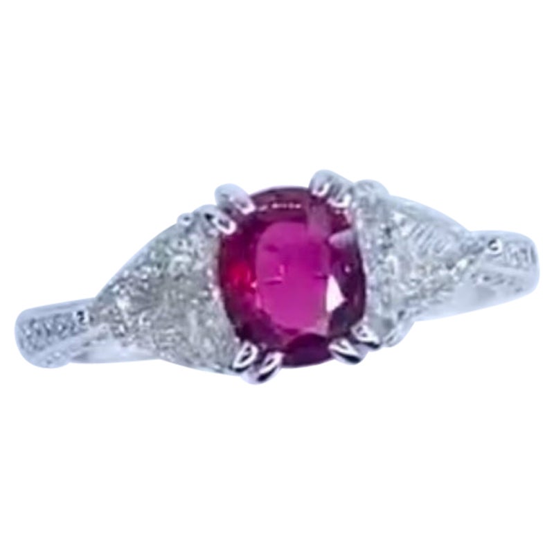 AIG Certified  1.00 Ct Siamese Ruby Diamonds 18k Gold Ring