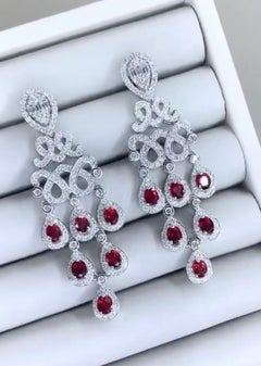 AIG Certified 10.00 Carat Burma Rubies 3.40 Ct Diamonds 18K Gold Earrings