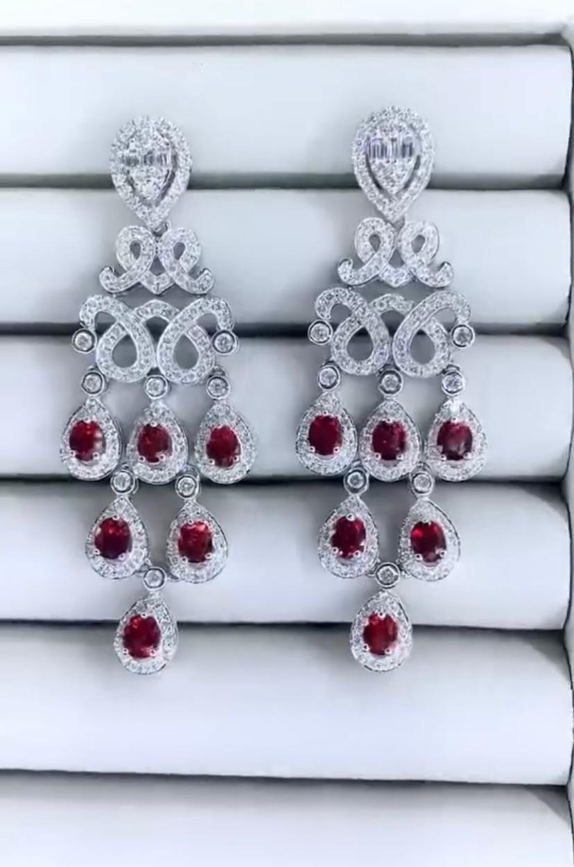 Oval Cut AIG Certified 10.00 Carat Burma Rubies 3.40 Ct Diamonds 18K Gold Earrings For Sale