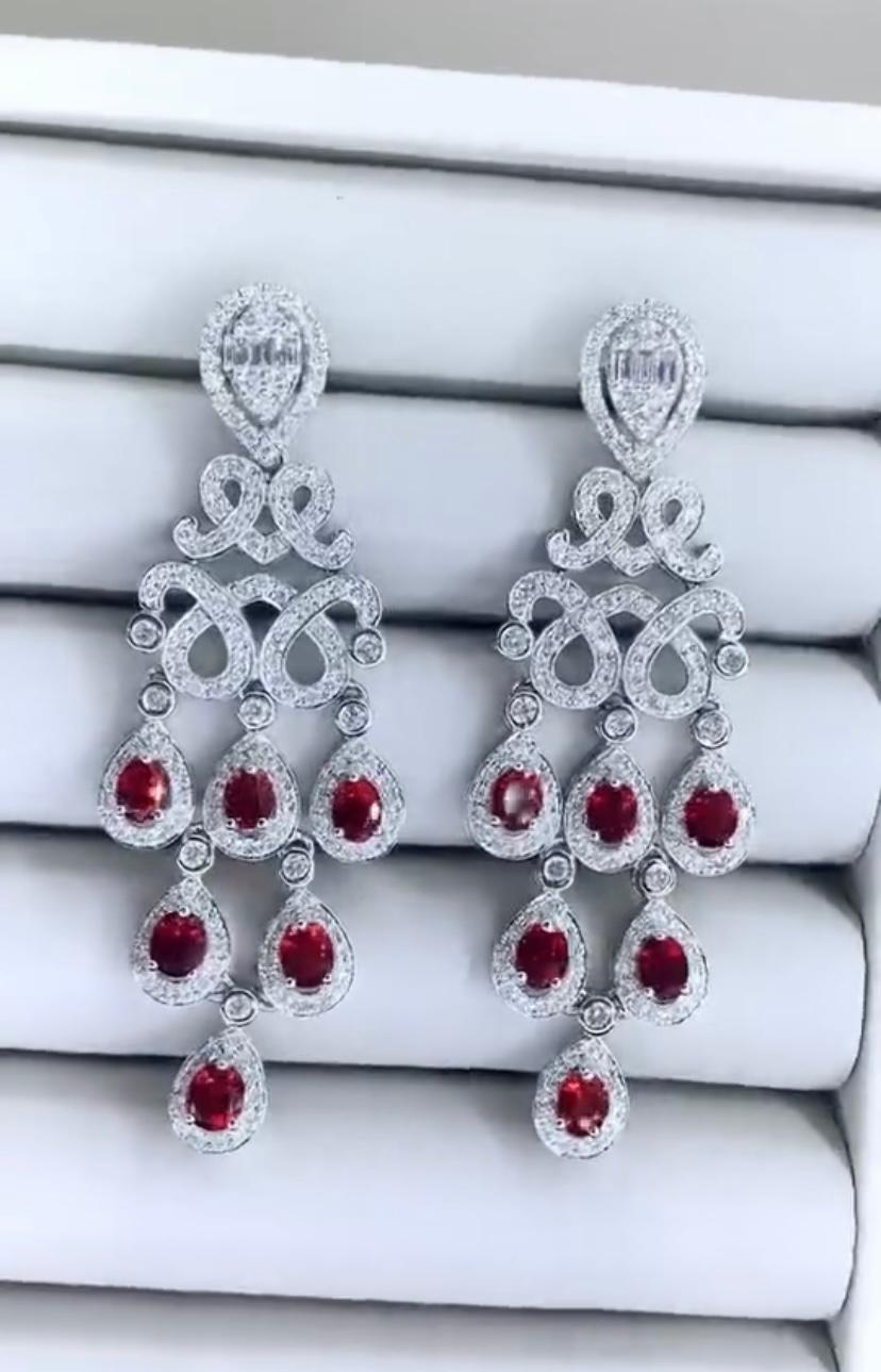 Women's AIG Certified 10.00 Carat Burma Rubies 3.40 Ct Diamonds 18K Gold Earrings For Sale