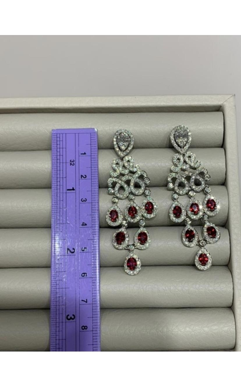 AIG Certified 10.00 Carat Burma Rubies 3.40 Ct Diamonds 18K Gold Earrings For Sale 1