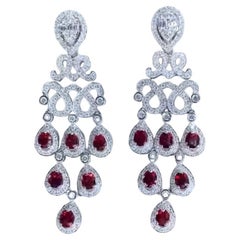 AIG Certified 10.00 Carat Burma Rubies 3.40 Ct Diamonds 18K Gold Earrings