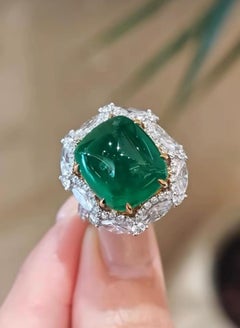 AIG Certified 10.00 Carat Zambian Emerald 3.00 Ct Diamonds 18K Gold Ring