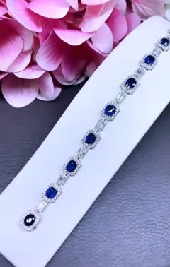 AIG Certified 10.00 Carats Ceylon Sapphires 2.10 Ct Diamonds 18K Gold Bracelet