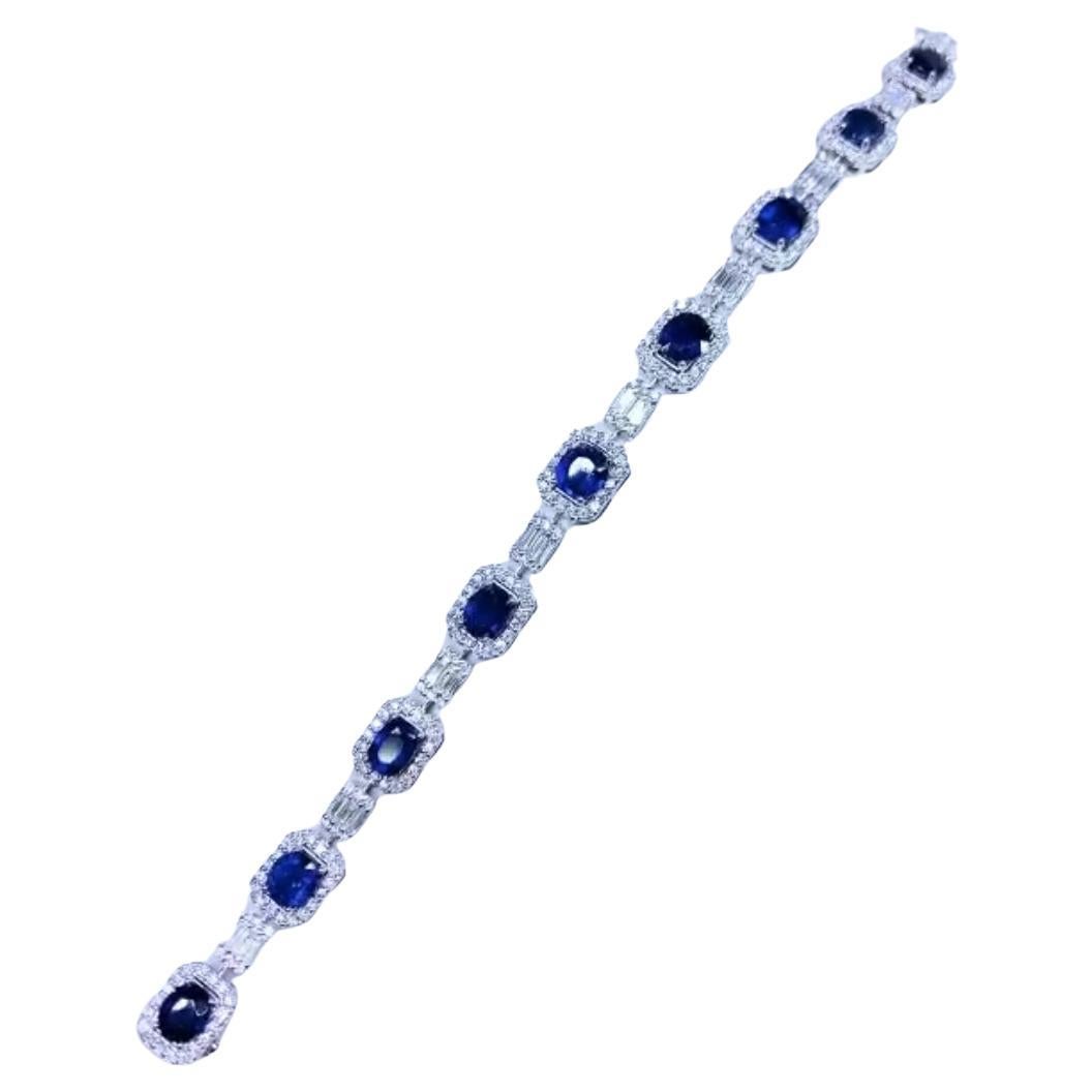 AIG Certified 10.00 Carats Ceylon Sapphires 2.10 Ct Diamonds 18K Gold Bracelet 