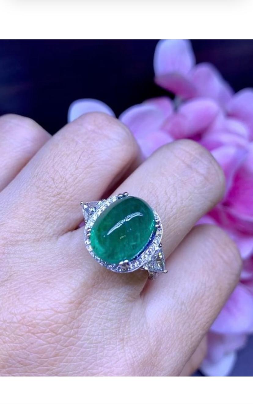 AIG Certified 10.00 Carats Zambian Emerald  Diamonds 18K Gold Ring For Sale 1