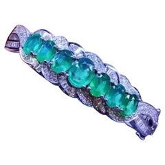 AIG Certified 10.00 Carats Zambian Emeralds  3.15 Ct Diamonds 18K Gold Bracelet