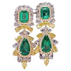 AIG Certified 10.00 Cartas Zambian Emeralds 10.00 Ct Diamonds 18k Gold Earrings