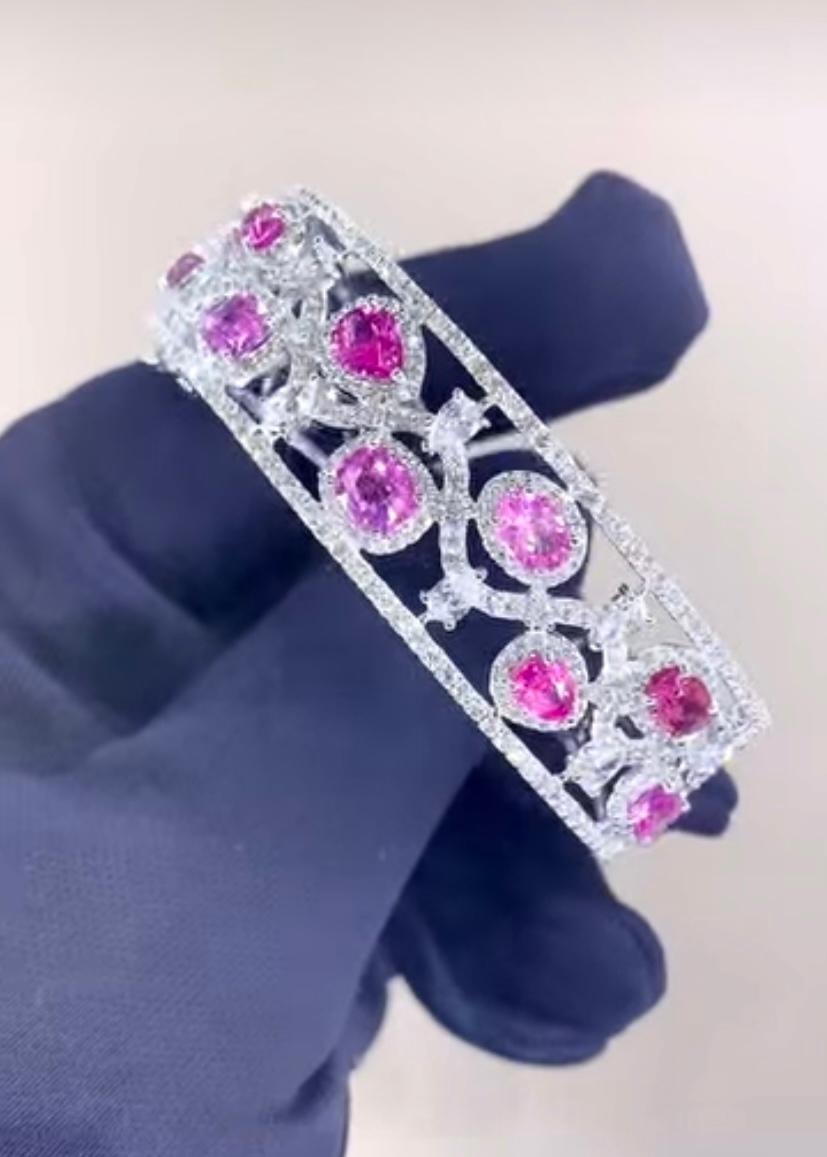 AIG Certified 10.00 Ct Untreated Ceylon Pink Sapphires 5.80 Ct Diamonds Bracelet In New Condition For Sale In Massafra, IT
