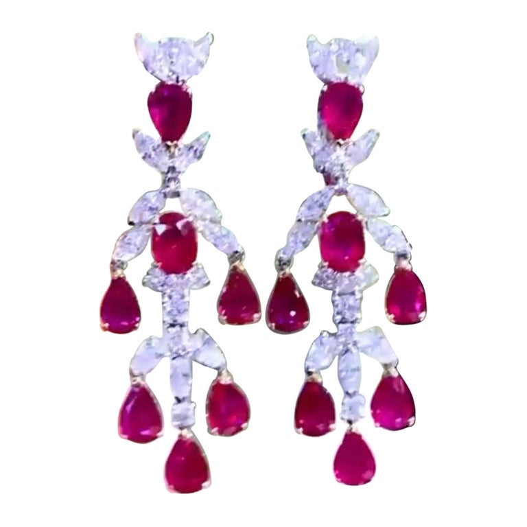 AIG-zertifiziert 10,33 ct von Burma Rubine, 3,81 ct Diamanten 18k Gold Ohrringe