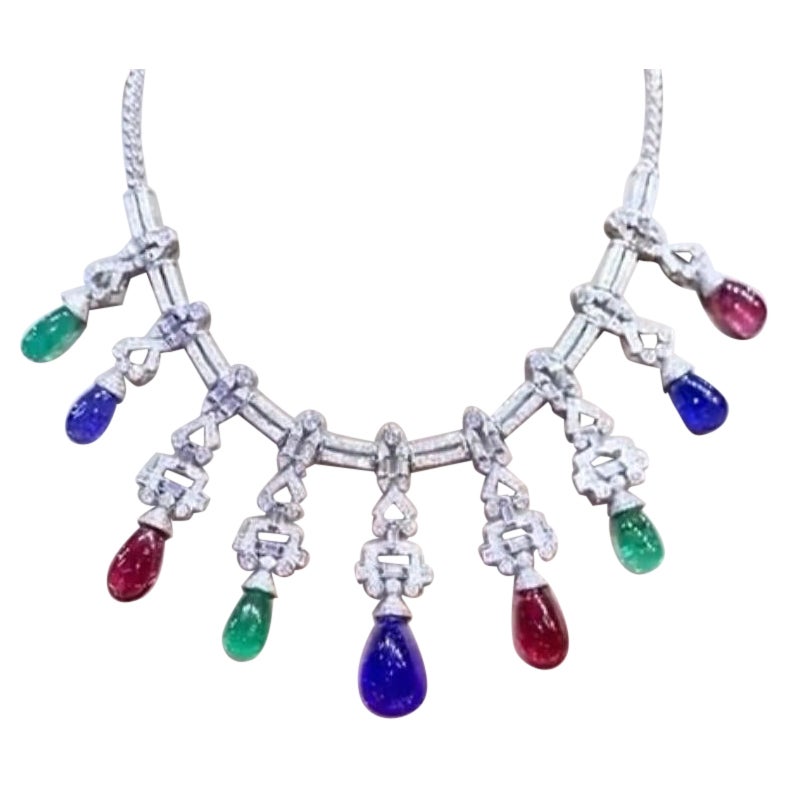 Certificado AIG  103,40 Quilates Esmeraldas Tanzanitas  Turmalinas  Collar de diamantes
