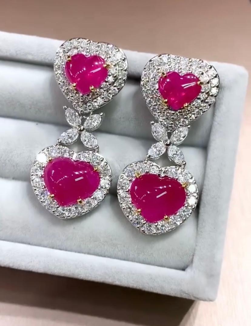 AIG Certified 10.90 Cts Burma Rubies  4.00 Ct Diamonds 18K Gold Earrings For Sale 5