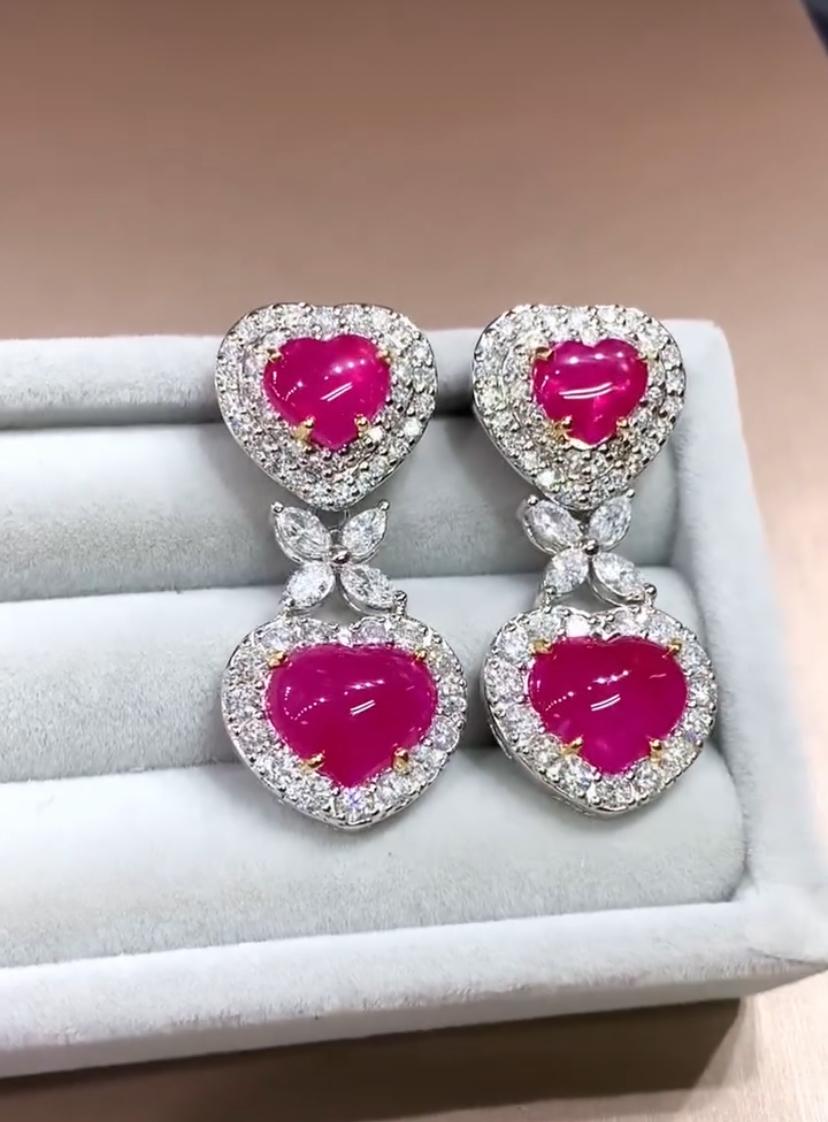 AIG Certified 10.90 Cts Burma Rubies  4.00 Ct Diamonds 18K Gold Earrings For Sale 6