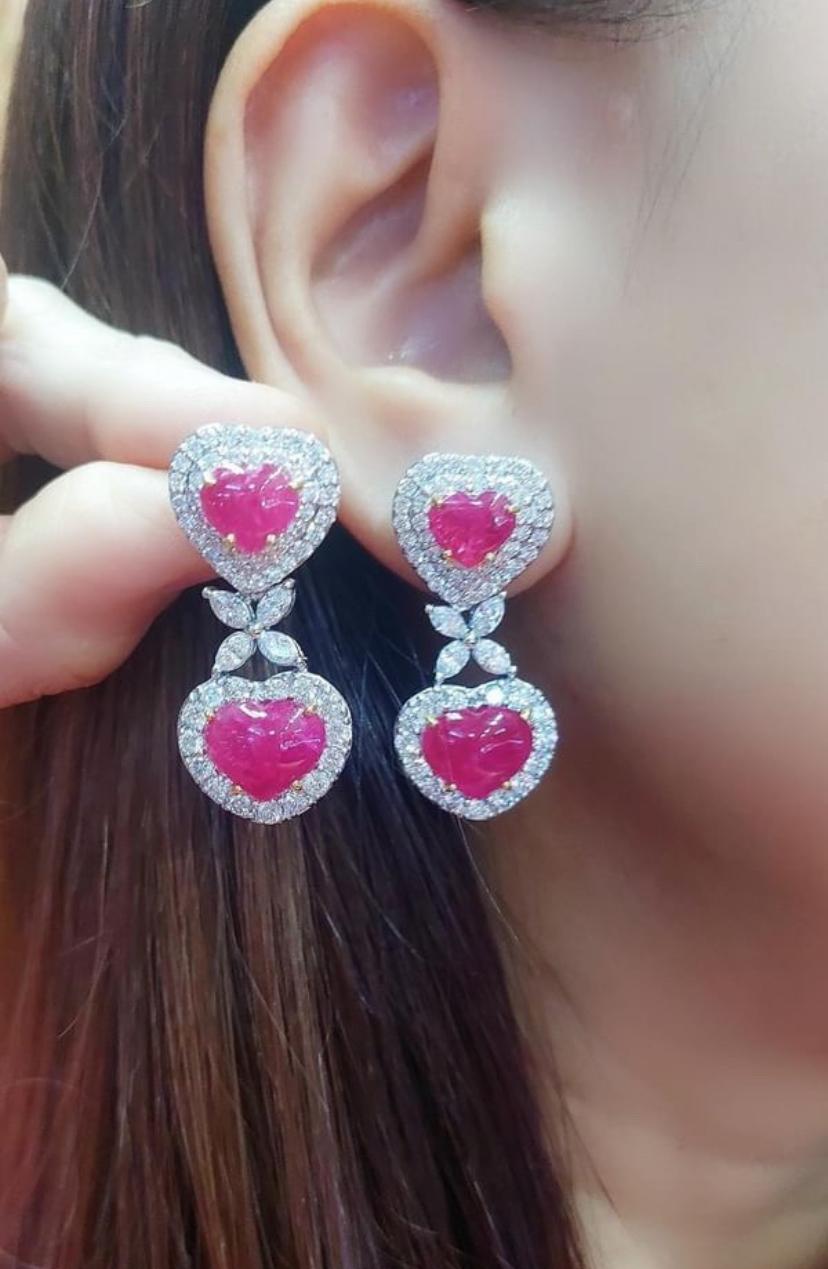 AIG Certified 10.90 Cts Burma Rubies  4.00 Ct Diamonds 18K Gold Earrings For Sale 8