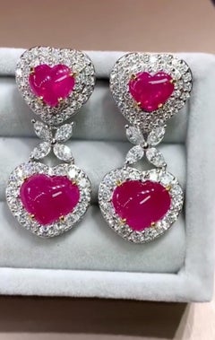 AIG Certified 10.90 Cts Burma Rubies  4.00 Ct Diamonds 18K Gold Earrings