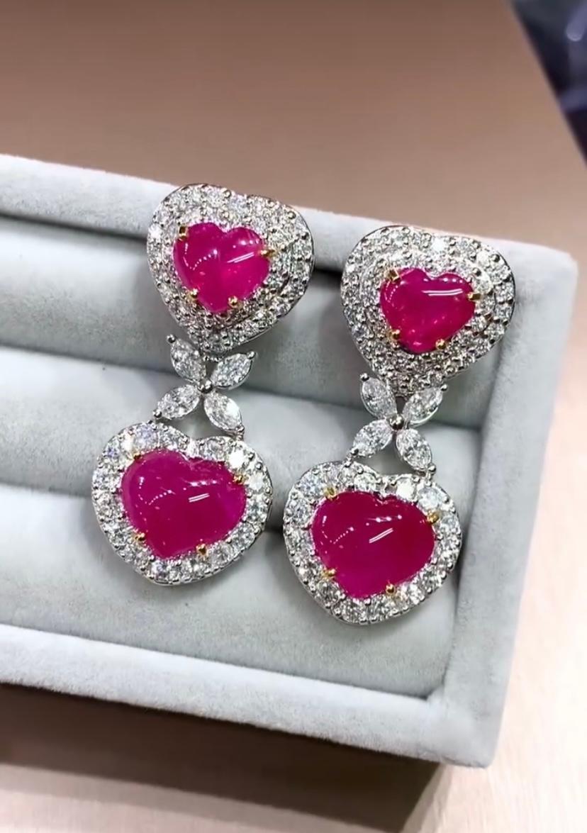 AIG Certified 10.90 Cts Burma Rubies  4.00 Ct Diamonds 18K Gold Earrings In New Condition For Sale In Massafra, IT