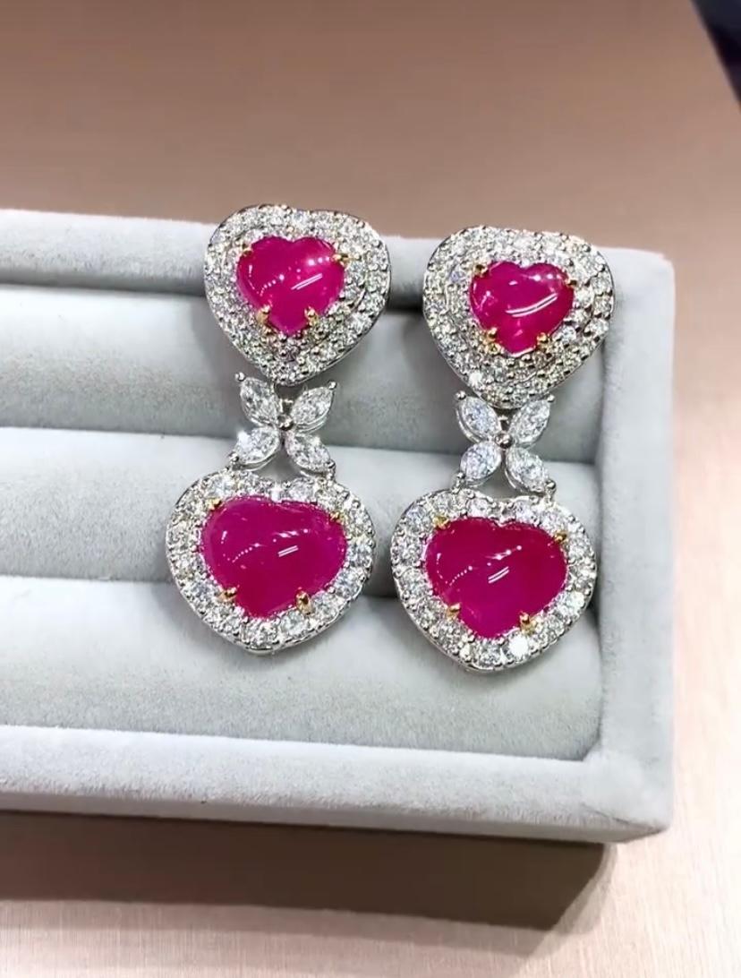 Women's AIG Certified 10.90 Cts Burma Rubies  4.00 Ct Diamonds 18K Gold Earrings For Sale