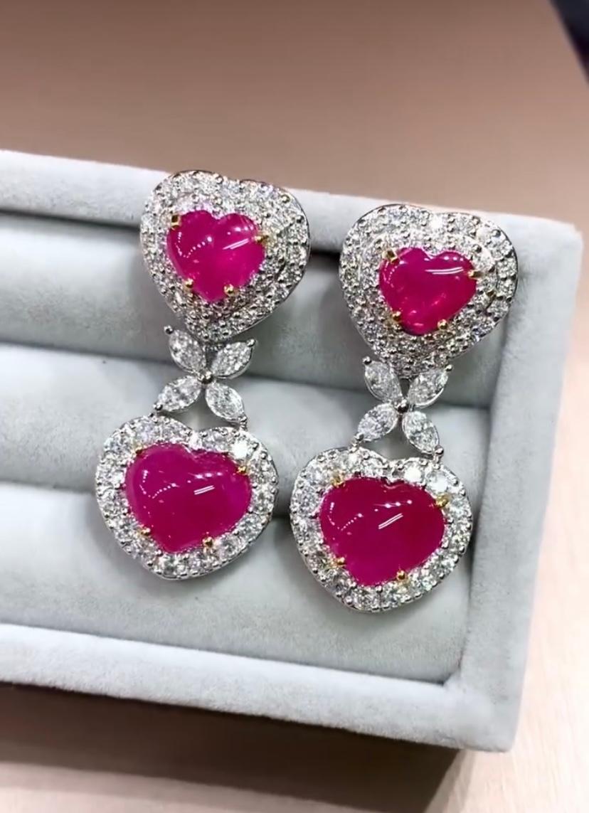 AIG Certified 10.90 Cts Burma Rubies  4.00 Ct Diamonds 18K Gold Earrings For Sale 2