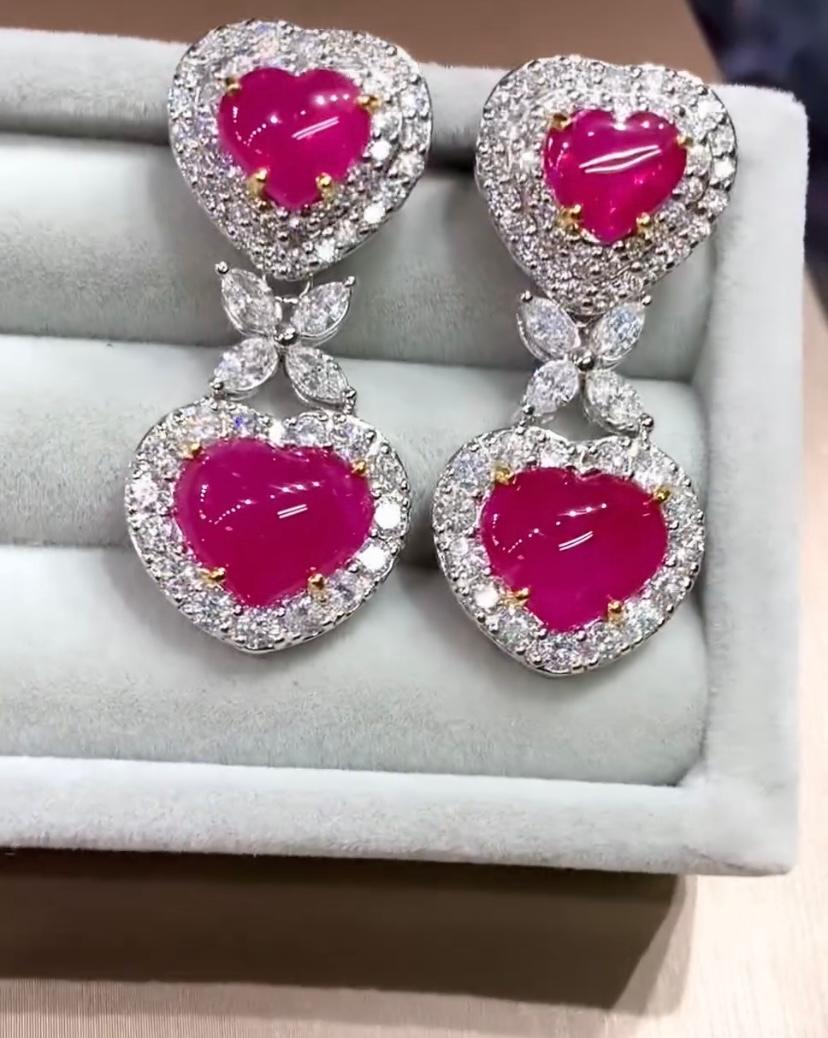 AIG Certified 10.90 Cts Burma Rubies  4.00 Ct Diamonds 18K Gold Earrings For Sale 3