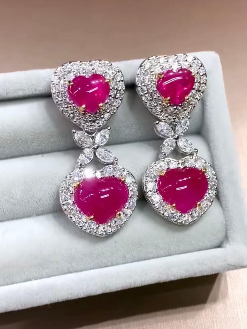 AIG Certified 10.90 Cts Burma Rubies  4.00 Ct Diamonds 18K Gold Earrings For Sale 4