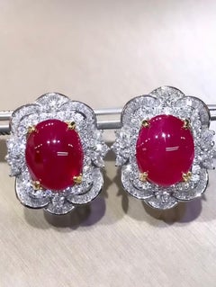 AIG Certified 11.00 Carat Burma Rubies  3.60 Ct Diamonds 18K Gold Earrings
