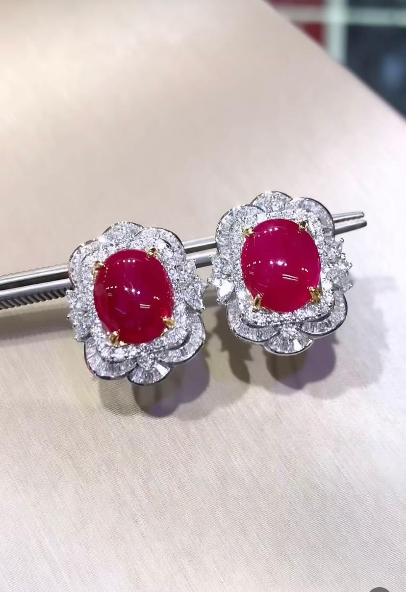 AIG Certified 11.00 Carat Burma Rubies  3.60 Ct Diamonds 18K Gold Earrings In New Condition For Sale In Massafra, IT