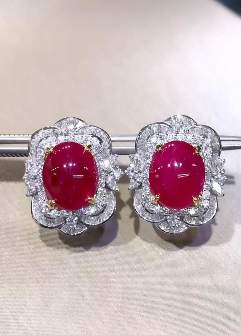 Women's AIG Certified 11.00 Carat Burma Rubies  3.60 Ct Diamonds 18K Gold Earrings For Sale