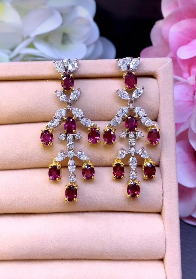 Women's AIG Certified 11.00 Carats Siam Rubies 3.90 Ct Diamonds 18K Gold Earrings For Sale