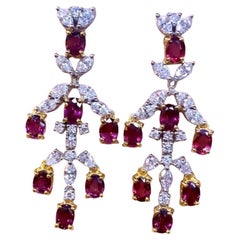 Pendientes de oro de 18 quilates con certificado AIG de 11,00 quilates de rubíes de Siam y 3,90 quilates de diamantes