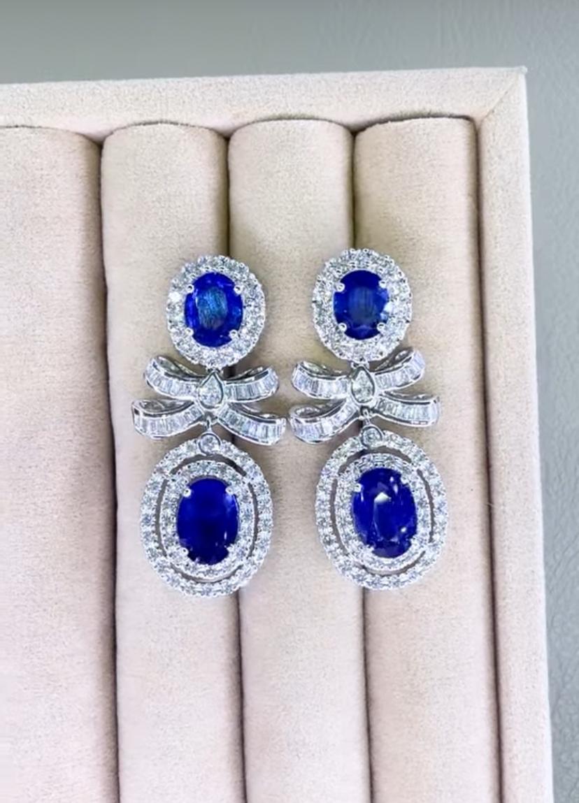 Boucles d'oreilles en or 18k certifiées AIG 11,00 ct saphirs de Ceylan 3,40 ct diamants Pour femmes en vente
