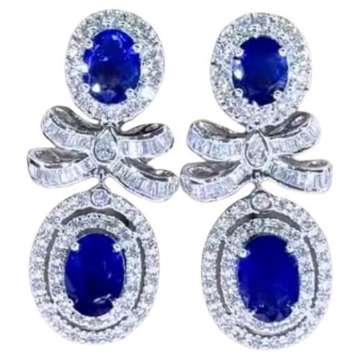 Boucles d'oreilles en or 18k certifiées AIG 11,00 ct saphirs de Ceylan 3,40 ct diamants