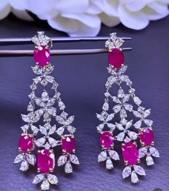 AIG Certified 11.08 Carats Burma Rubies 7.83 Carats Diamonds 18K Gold Earrings