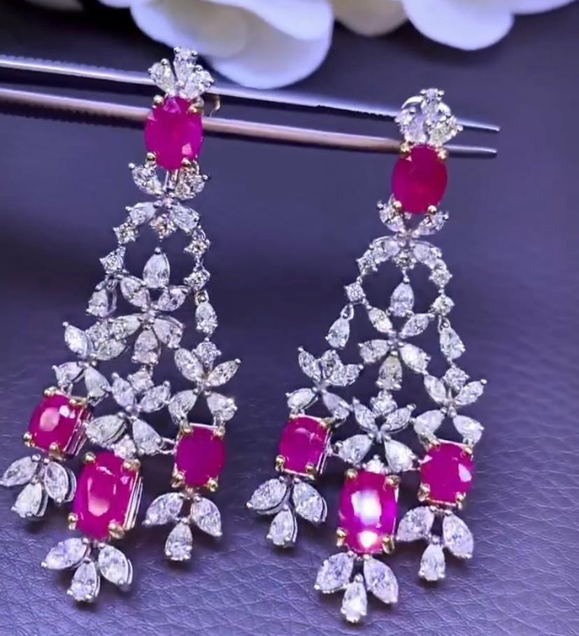 Oval Cut AIG Certified 11.08 Carats Burma Rubies 7.83 Carats Diamonds 18K Gold Earrings  For Sale