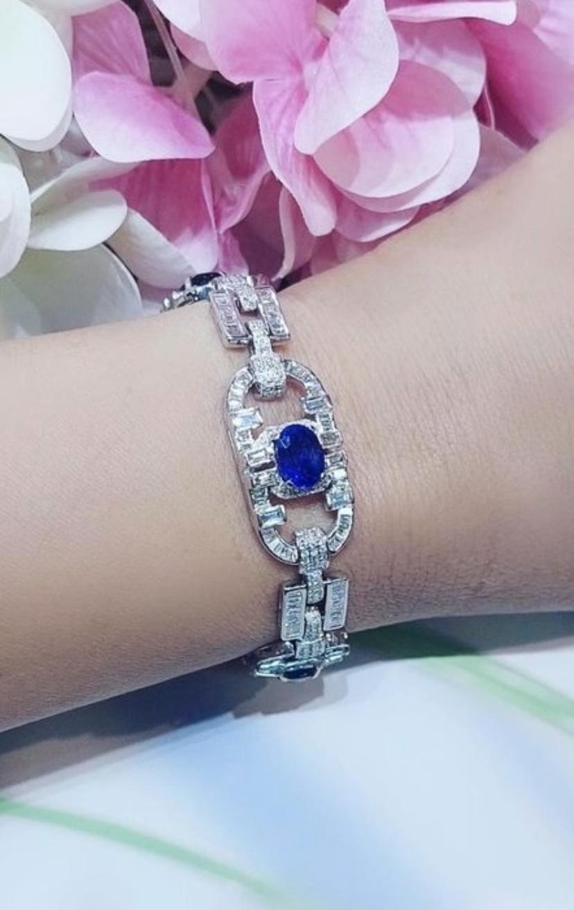 AIG Certified 11.10 Carats Ceylon Sapphires  5.94 Ct Diamonds 18K Gold Bracelet For Sale 5