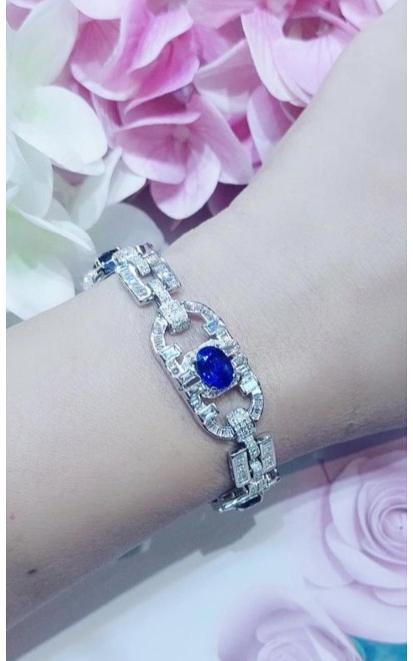 AIG Certified 11.10 Carats Ceylon Sapphires  5.94 Ct Diamonds 18K Gold Bracelet For Sale 6