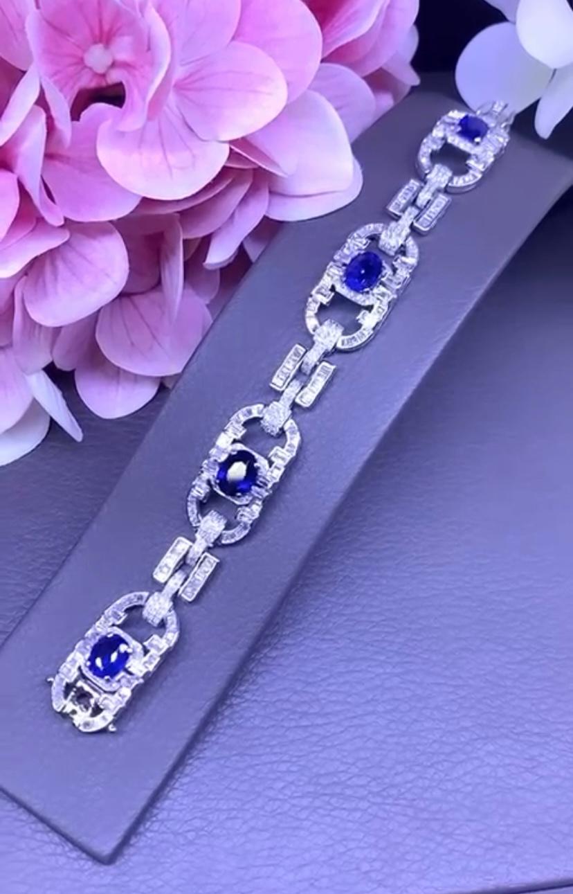 Women's or Men's AIG Certified 11.10 Carats Ceylon Sapphires  5.94 Ct Diamonds 18K Gold Bracelet  For Sale