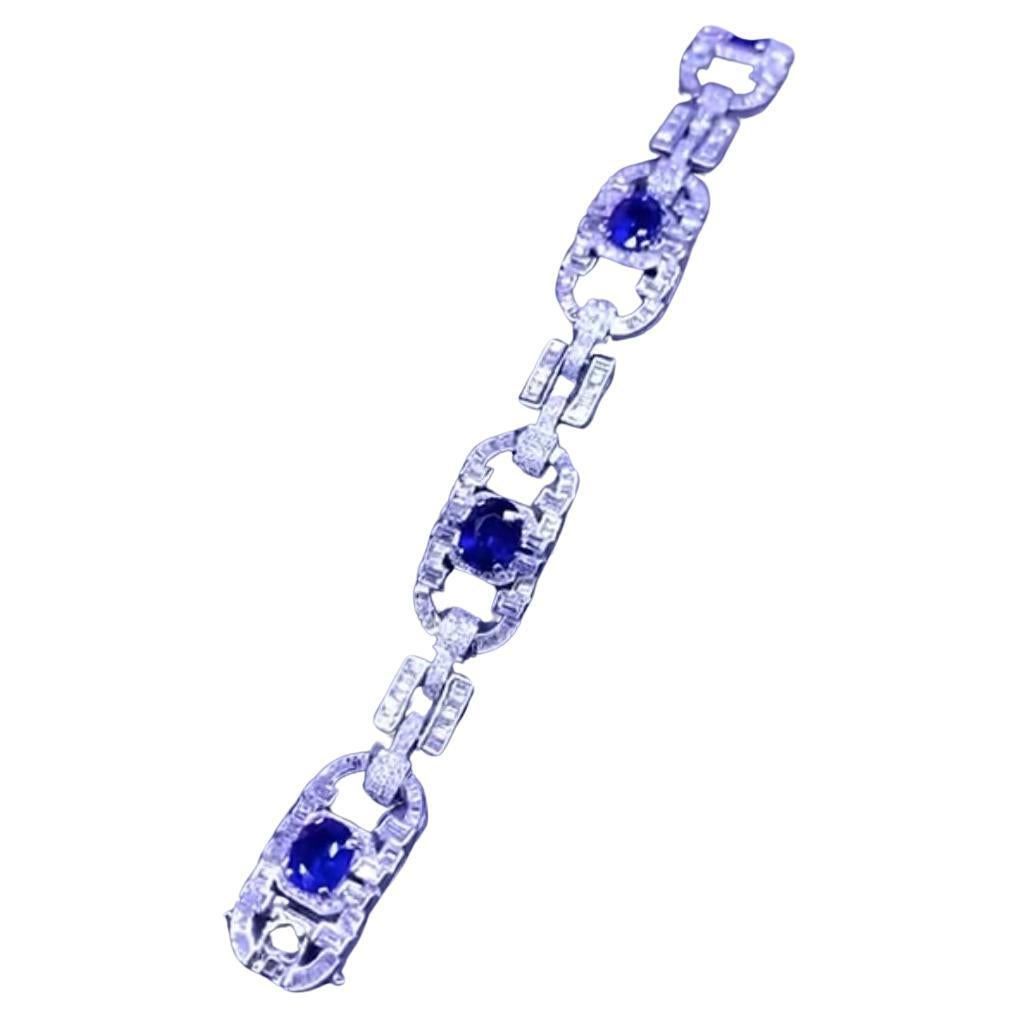 Saphirs de Ceylan certifiés AIG 11.10 carats  Bracelet en or 18 carats et diamants 5,94 carats 